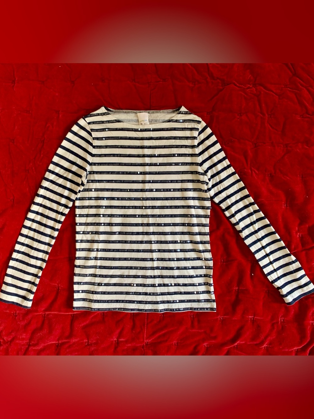 J.Crew Crewcuts cream navy stripe sequins Top Girl 10